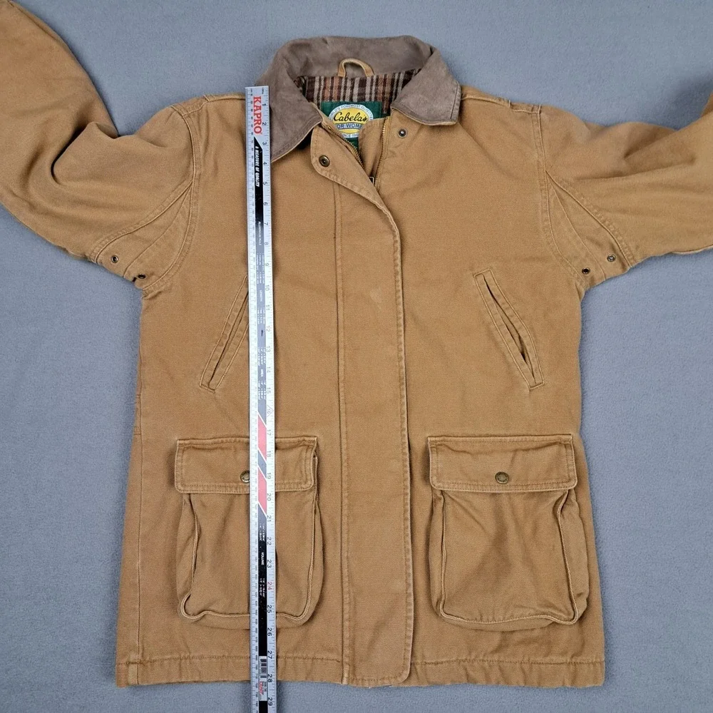 Cabelas Duck Canvas Blanket Lined Jacket Womens Medium Leather Collar Chore Coat - Picture 10 of 16